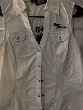 Harley-Davidson Cream Button-Front Sleeveless Vest